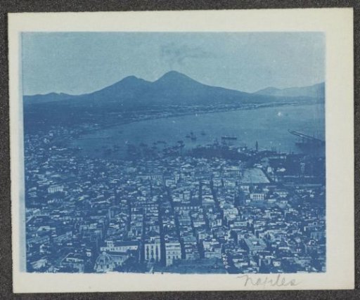 Photographic reproduction of a photograph of the Bay of Naples, with Mount Vesuvius in the background