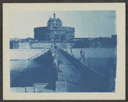 Photographic reproduction of a photograph of the Ponte Sant'Angelo and Castel Sant'Angelo in Rome