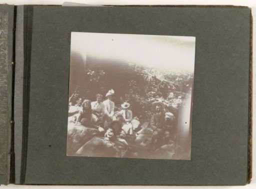 Group portrait of a party on rocks, United States