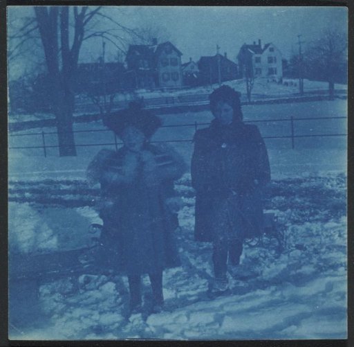 Two children in the snow, United States