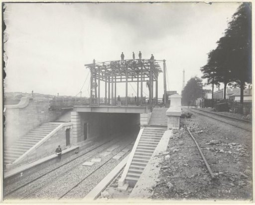 Construction of the Metro in Paris with the Eiffel Tower in the Background