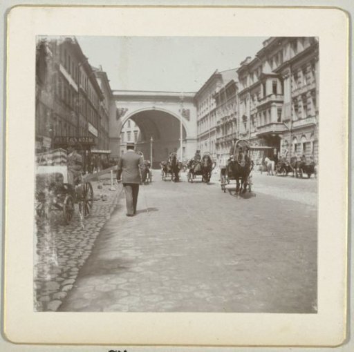 Carriages and pedestrians on Bolshaya Morskaya Street, Saint Petersburg