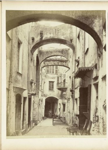 View through a narrow alley in San Remo
