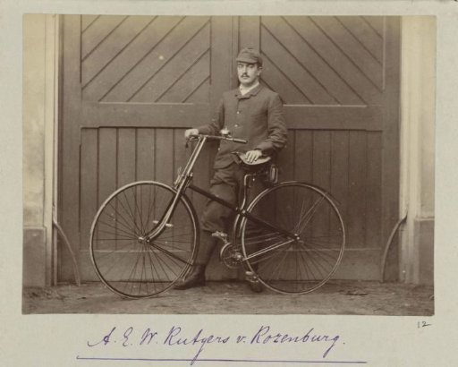 Portrait of Mr. A.E.W. Rutgers van Rozenburg with a bicycle