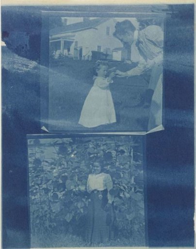 Sheet with Two Proof Impressions of a Woman with a Girl by a House and a Woman Standing in Front of Tall Plants
