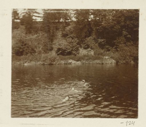 Dolph Kessler and friends swimming in a pond or the River Trent in Gainsborough