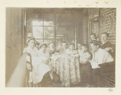 The Children and Young People of the Kessler Family on the Balcony of the Holiday House, Probably in the Harz. They Are Sitting Around a Table with Books and Writing Materials