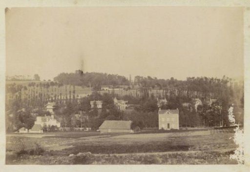 View of a village with large country houses in France