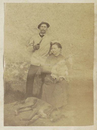 Portrait of a French Couple with a Child and a Dog
