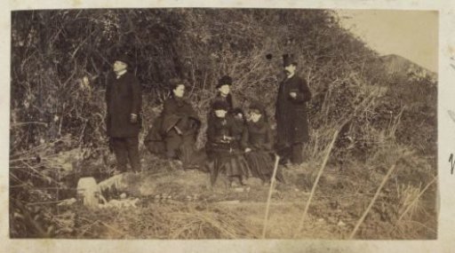 Two men and four women posing in the thicket in France