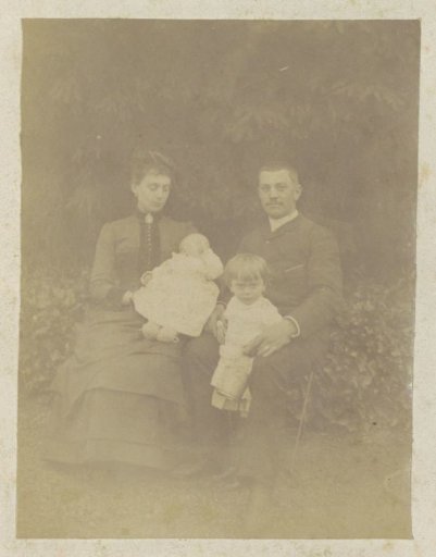 Group portrait of a French couple with two children