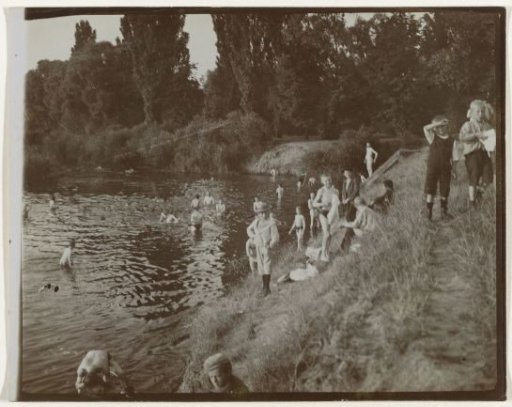 Swimming People in a River, and Children on the Shore