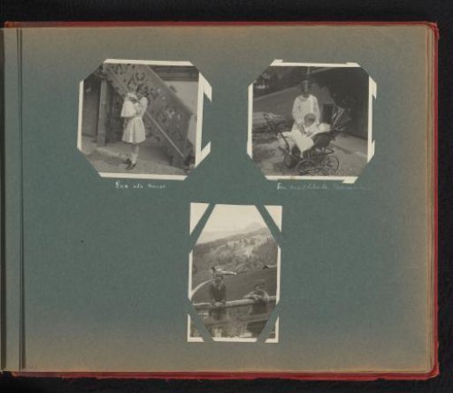 Eva Boelen at Les Diablerets in Switzerland, with Walker Boissevain in a pram in the upper right
