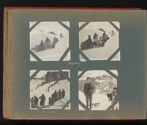 Sledding People in Engelberg, Switzerland, Spectators at a Ski Jumping Man in the Lower Left