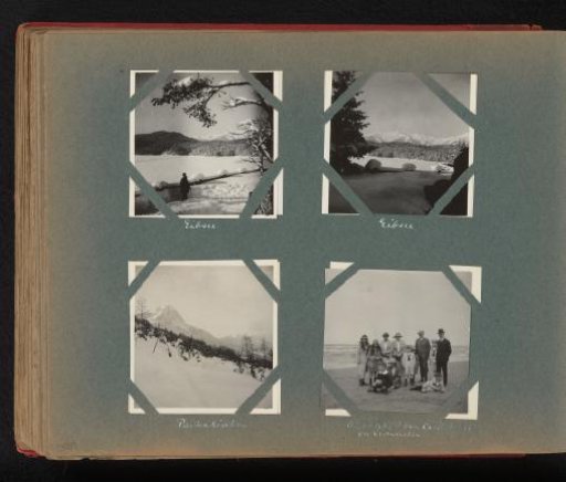 View of the Eibsee and Partenkirchen in Bavaria, and the Matthes family on a beach