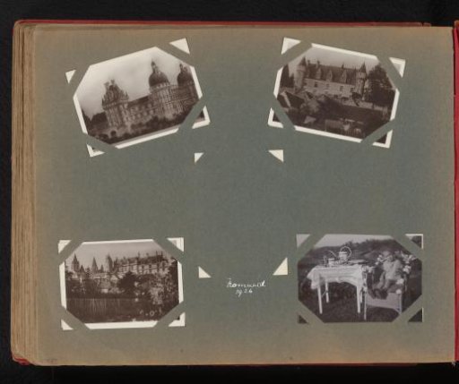 Views of Three French Castles and Romuald Boelen at a Set Table in a Garden