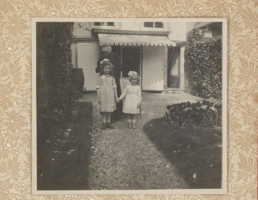 Eva and Hetty Boelen with Their Grandmother, Eva Boelen-Smidt van Gelder, in a Garden