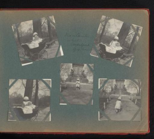 Five scenes with Eva Boelen holding a baby named Cornelis, in the Vondelpark