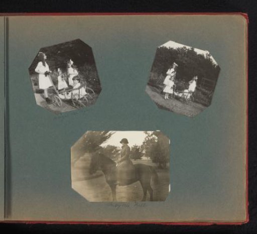 Two scenes with a group of children, designated as the Thijen girls, and Majorie Bell on horseback