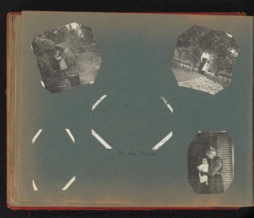 Two scenes with Eva Boelen in a garden, and Eva Boelen-Smidt van Gelder with a baby