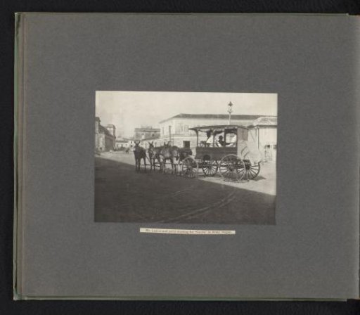Joseph Harvey Ladew and his traveling party in a military coach drawn by donkeys
