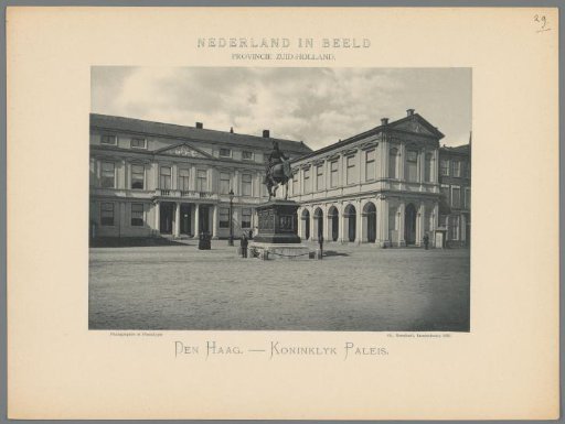 View of the front of the Noordeinde Palace and the equestrian statue of William of Orange in The Hague