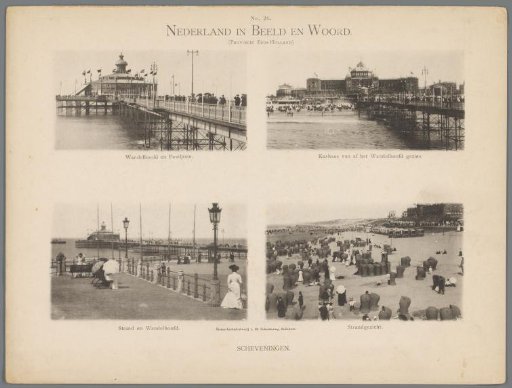 Four views of the beach at Scheveningen, the pier, and the Kurhaus