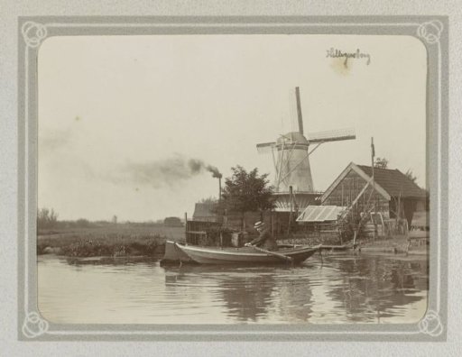 Windmill and a farmhouse near Hillegersberg, with a man in a rowing boat in the foreground