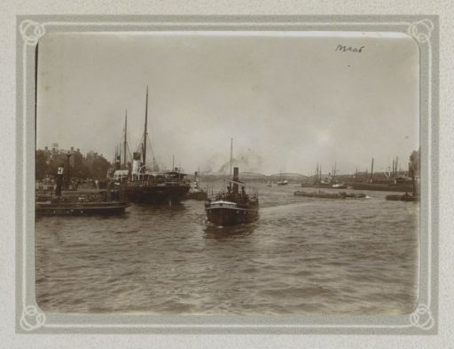 Motor ships on the Maas, with the Barendrechtse bridge (presumably) on the horizon