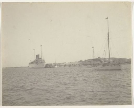 Two ships moored, possibly on one of the Wadden Islands