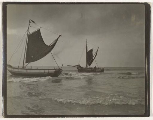 Two sailing ships in shallow water at the coast (North Sea coast), Netherlands or Germany