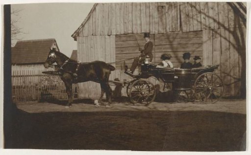 Horse and Carriage with Coachman, Two Women, and a Man