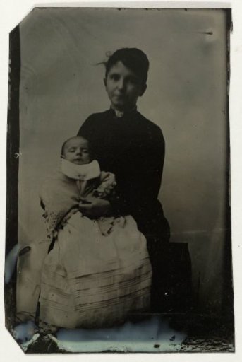 Portrait of a woman with a (deceased?) child in her arms