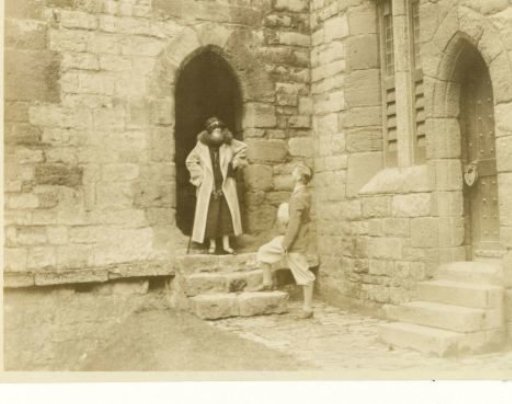 Group of American tourists at a castle, England