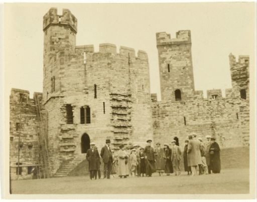 Group of American tourists at a castle, England
