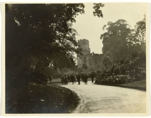 Group of American tourists at an unknown castle, England