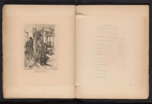 Reproduction of a drawing of an interior of a wolf factory by Pieter Oyens
