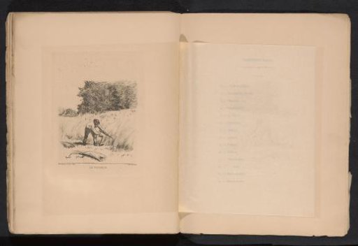 Reproduction of a drawing of a mowing man by Isidoor Verheyden