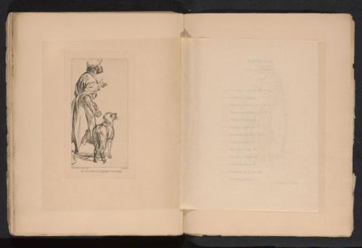 Reproduction of a drawing of a man and a dog by Emile Wauters