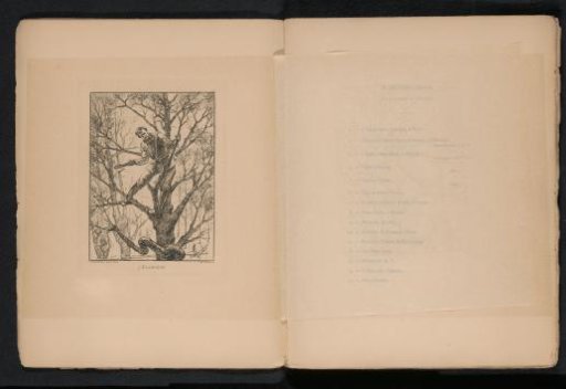 Reproduction of a drawing of a man in a tree with an axe by Ernest Blanc-Garin