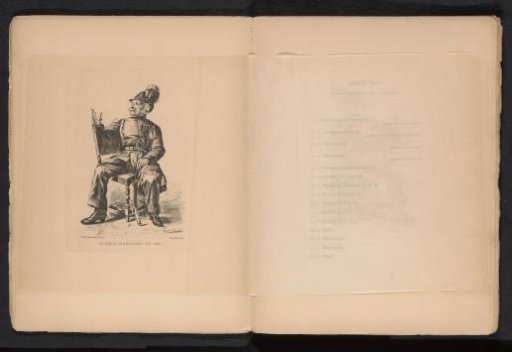 Reproduction of a drawing of a man in military costume by Emile Charlet