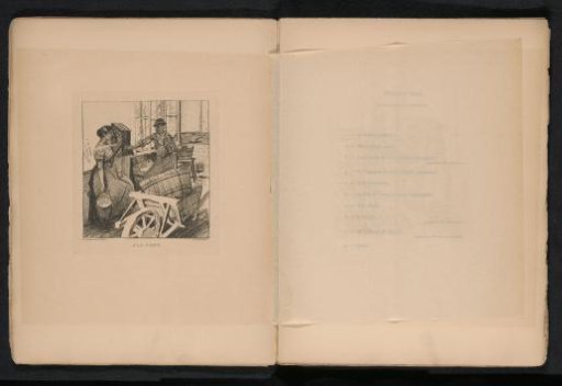 Reproduction of a drawing of a man and a woman at a water pump by Léon Frédéric