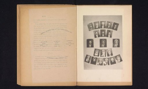 Seventeen portraits of inhabitants around the Montagne Noire, with three superimpositions of these portraits in the center