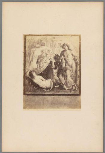 Photographic reproduction of the fresco Bacchus and Ariadne in Pompeii, Italy