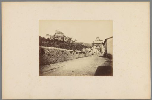 View of the City Gate at Subiaco and the Rocca Abbaziale, Italy
