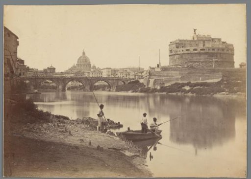 Fishermen along the Tiber in Rome, Italy