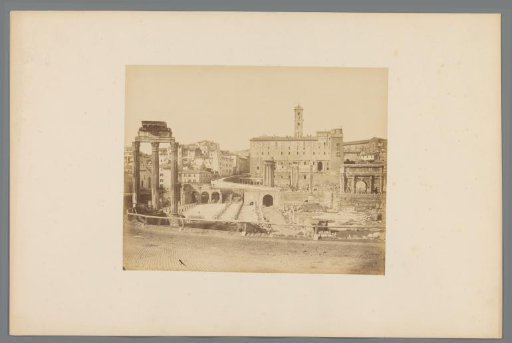 Remains of the Basilica Julia, viewed towards the Capitoline Hill in Rome, Italy
