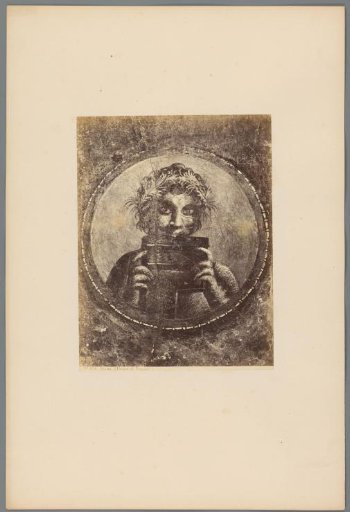 Photographic reproduction of a fresco depicting a faun in Pompeii, Italy