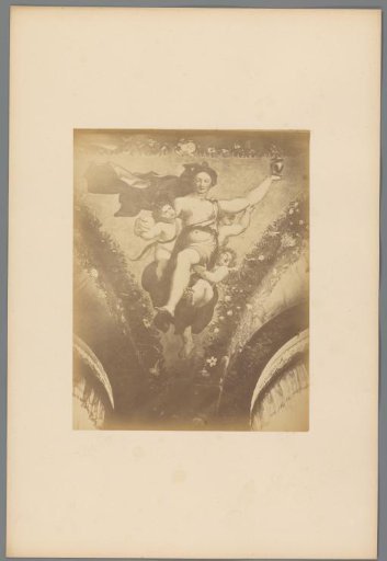 Photographic reproduction of a ceiling painting depicting Eve surrounded by two putti