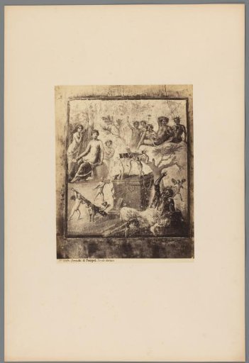 Photographic reproduction of a fresco of five scenes in Pompeii, Italy